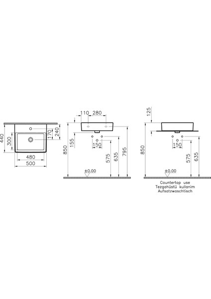 Nuo 7431B003-0631 Dikdörtgen Lavabo, 50 cm