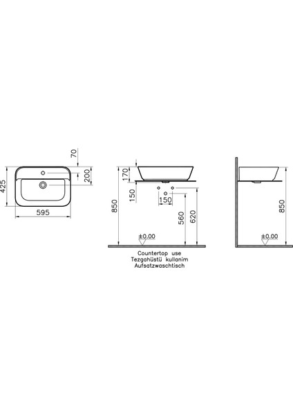 Geo 7426B020-0001 Dikdörtgen Çanak Lavabo, 60 cm, Mat Bej