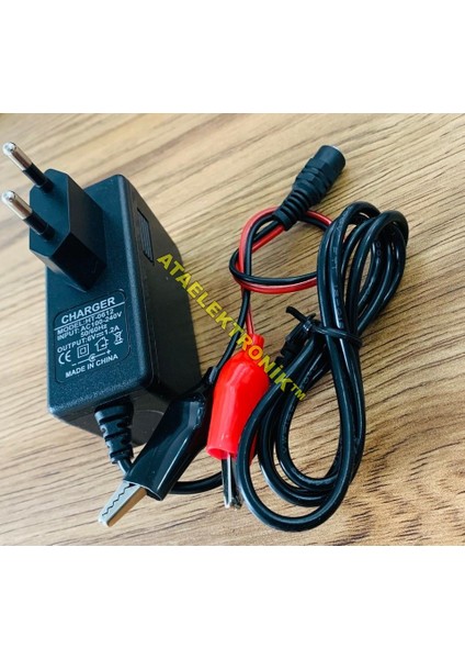 LED IŞIKLI Pilsan Akülü Mini Atv Araba Araç Için Uyumlu - 6 Volt Aküleri Için Adaptör Şarj Cihazı Şarz Aleti Otomatik Voltaj Kesicili + Krokodil Timsah Kablolu Maşalı - 1.2 Amper 7.8V