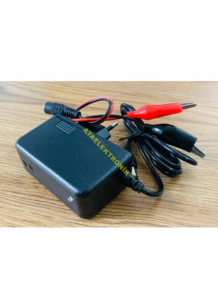 LED IŞIKLI Pilsan Akülü Mini Atv Araba Araç Için Uyumlu - 6 Volt Aküleri Için Adaptör Şarj Cihazı Şarz Aleti Otomatik Voltaj Kesicili + Krokodil Timsah Kablolu Maşalı - 1.2 Amper 7.8V