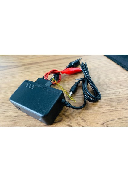 LED IŞIKLI Pilsan Akülü Mini Atv Araba Araç Için Uyumlu - 6 Volt Aküleri Için Adaptör Şarj Cihazı Şarz Aleti Otomatik Voltaj Kesicili + Krokodil Timsah Kablolu Maşalı - 1.2 Amper 7.8V