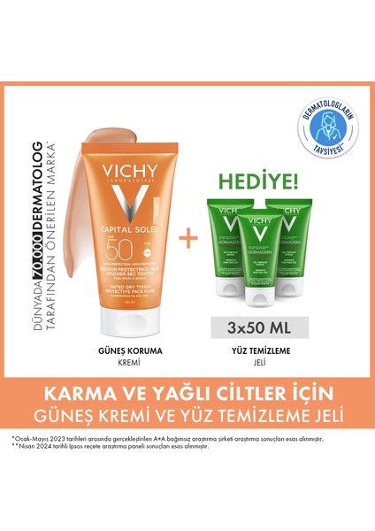 Vichy Karma Ve Yağlı Ciltler Için Güneş Kremi & Yüz Temizleme Jeli/ Renkli