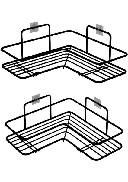 2 Adet Yapışkanlı Banyo Rafı, Paslanmaz Banyo Rafı, Banyo Düzenleyici Raf, Köşe Banyo Rafı