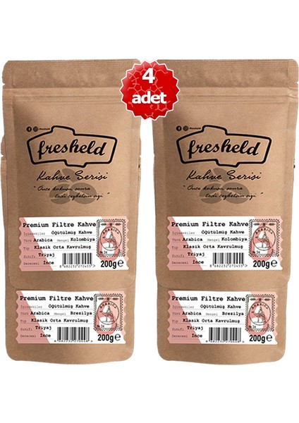 Filtre Kahve - 2 Paket Kolombiya 200G - 2 Paket Brezilya 200 gr x 4 Paket