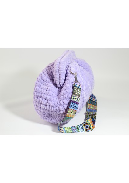 Lila Kadife Ipli Şık Clutch Çanta