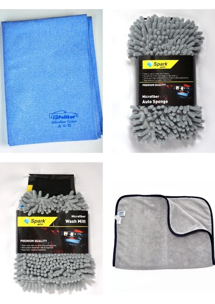 3356 Güderi Bez & Spark 7040 Sünger & Spark 7050 Eldiven & Spark 2315 Havlu Bez (4'lü Set)