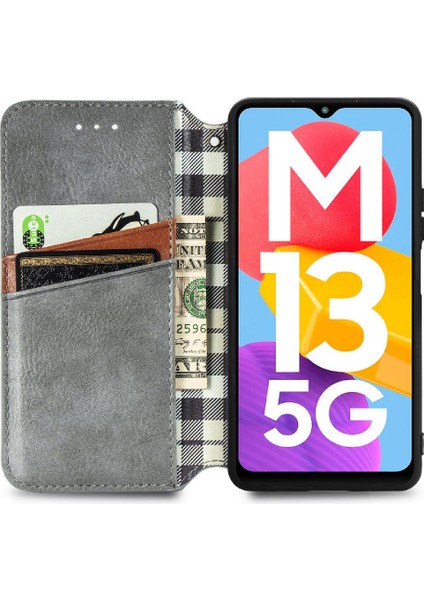 Samsung Galaxy M13 5g Zarif Iş Için Kılıf Kapak Çevirin Deri Kılıf (Yurt Dışından)