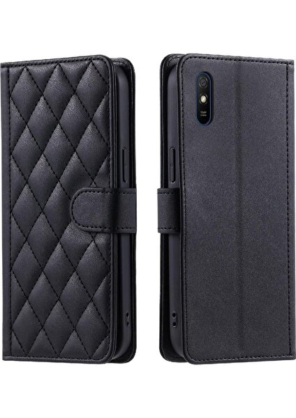 YH Market Telefon Kılıfı Için Xiaomi Redmi 9A Kafes Flip Folio Cüzdan Kart Yuvaları El (Yurt Dışından)