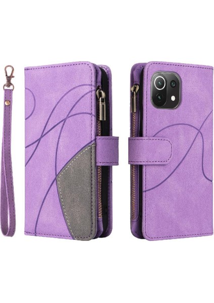 Xiaomi 11 Lite Fermuar Cüzdan Tarzı Iki Renkli Dikiş Kickstand (Yurt Dışından)