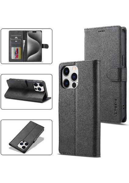 Iphone 15 Için Kılıf Pro Kart Yuvaları Cüzdan Tutucu ile Buzağı Doku Flip (Yurt Dışından)