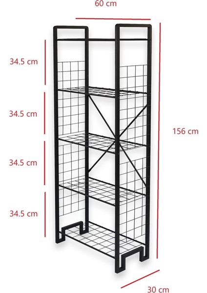 Bye Concept & More Metal Kitaplık Mutfak Rafı Malzeme Dolabı 5 Raflı Çok Amaçlı Metal Düzenleyici