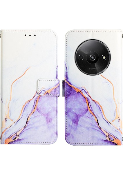 Xiaomi Redmi A3 Mermer Desen Cüzdan Kickstand Pu Deri Kılıf (Yurt Dışından)
