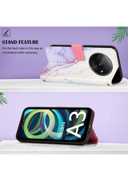Xiaomi Redmi A3 Mermer Desen Cüzdan Kickstand Pu Deri Kılıf (Yurt Dışından) modelleri