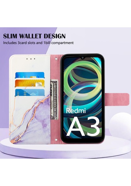 Xiaomi Redmi A3 Mermer Desen Cüzdan Kickstand Pu Deri Kılıf (Yurt Dışından) fırsatları