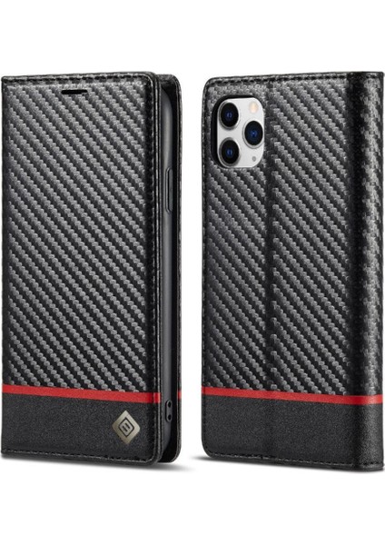Iphone 11 Için Kılıf Pro Max Manyetik Karbon Fiber Deri Folio Flip Case (Yurt Dışından)