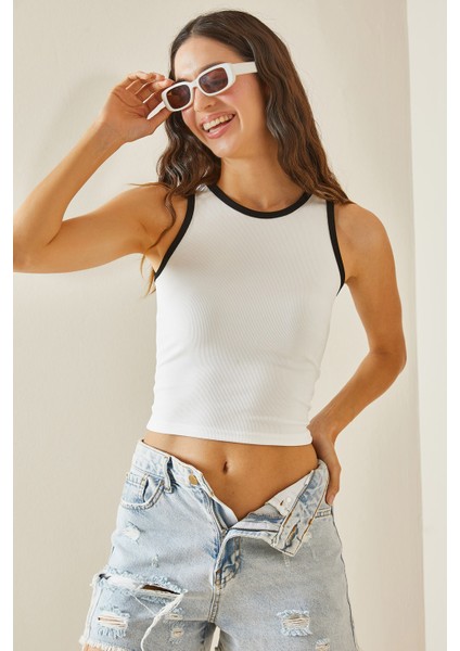 Beyaz Biye Detaylı Askılı Kolsuz Bluz 5YXK2-48510-01