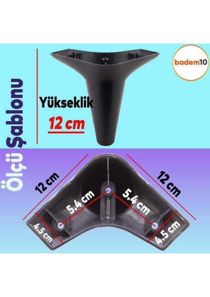 20'li Set Aspen Lüks Mobilya Koltuk Kanepe Tv Ünitesi Yükseltme Destek Ayağı 12 cm Siyah Ayakları
