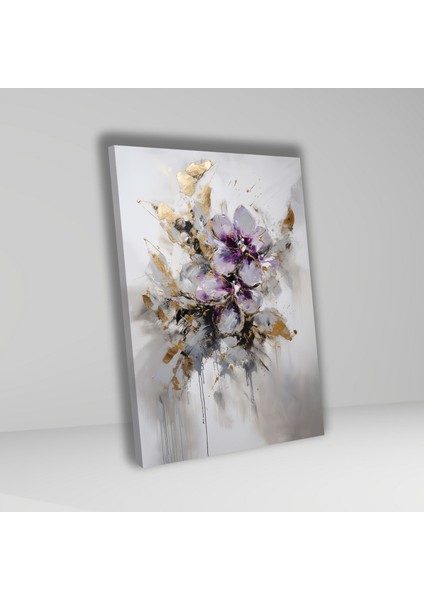 Tekli Dikey Kanvas Duvar Tablosu Soyut Akıtma Lila Çiçek Tasarım fiyatları