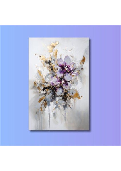 Tekli Dikey Kanvas Duvar Tablosu Soyut Akıtma Lila Çiçek Tasarım modelleri