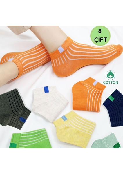 Kral Socks 8 Çift Kadın Çorap Trend Yeni Derbili Desen Kısa Yazlık Çorap