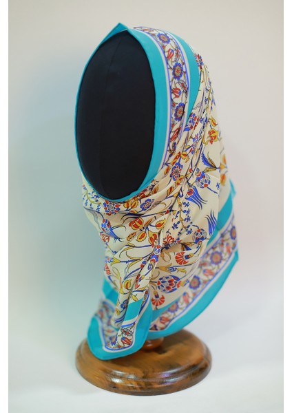 Ekru Turkuaz Medine Ipek Eşarp Şal modelleri