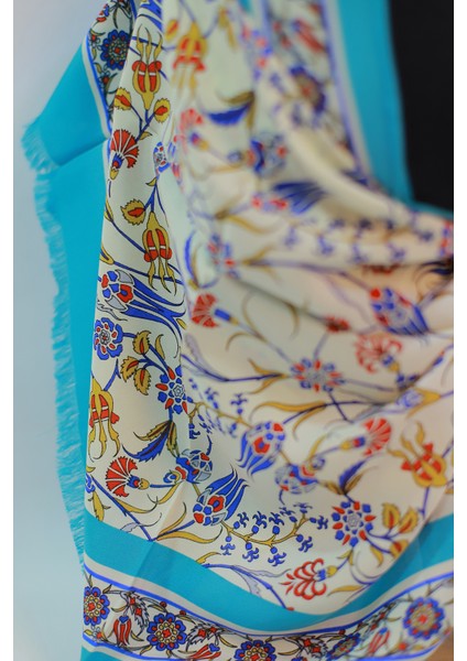 Ekru Turkuaz Medine Ipek Eşarp Şal indirimleri