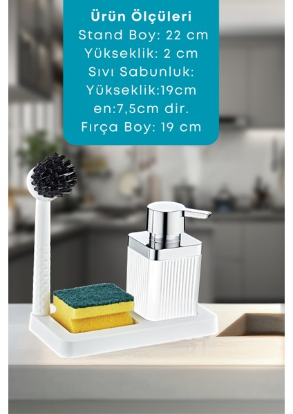 Fırçalı Sıvı Sabunluk Süngerlik Standlı Mutfak Banyo Seti indirimleri