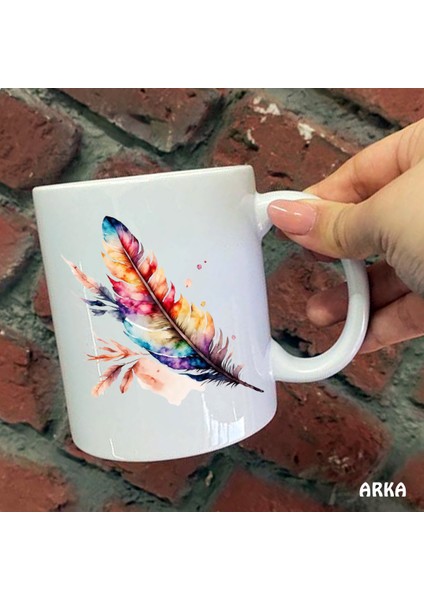 Size Özel Renkli Kuş Tüyü Seramik Baskılı Kupa Bardaklar