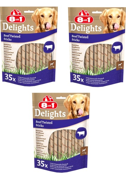 Delights Beef Twisted Sticks Biftekli Burgu Köpek Ödülü 35'li x 3 Paket