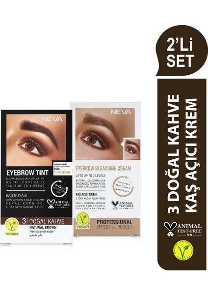 2'Li Set Kaş Boyası 3 Doğal Kahve+ Kaş Açıcı Krem (Vegan)