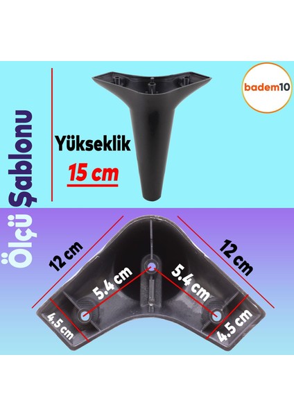 20'li Set Aspen Lüks Mobilya Koltuk Kanepe Tv Ünitesi Yükseltme Destek Ayağı 15 cm Siyah Ayakları