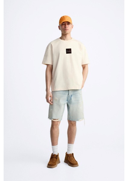 Bisiklet Yaka Syzygy Yazılı Oversize Ekru Erkek T-Shirt modelleri