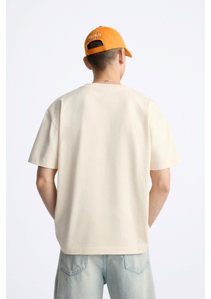 Bisiklet Yaka Syzygy Yazılı Oversize Ekru Erkek T-Shirt fırsatları