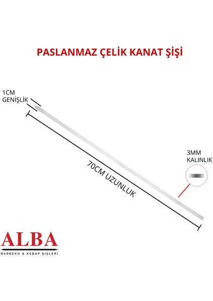 Genel Alba Paslanmaz Yassı Kanat Şişi 3'lü Paket 70 cm