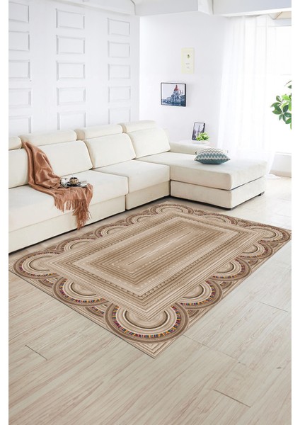 Dijital Baskılı Kaymaz Yıkanabilir Jüt-Hasır Desen Yolluk Mutfak Salon Halısı, N-Jüt-08-Kahve,