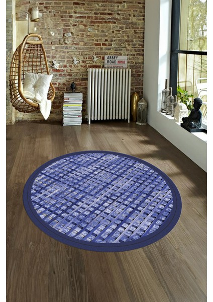 Dijital Kaymaz Yıkanabilir Jüt-Hasır Desen Yuvarlak Yolluk Mutfak Salon Halısı, N-Y-Jüt-16-Mavi, modelleri