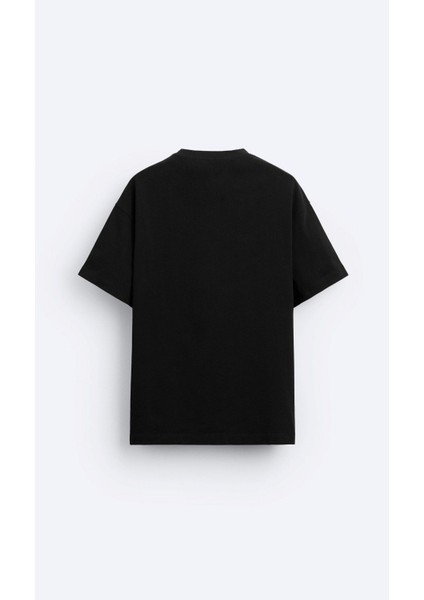 Bisiklet Yaka Syzygy Yazılı Oversize Siyah Erkek T-Shirt