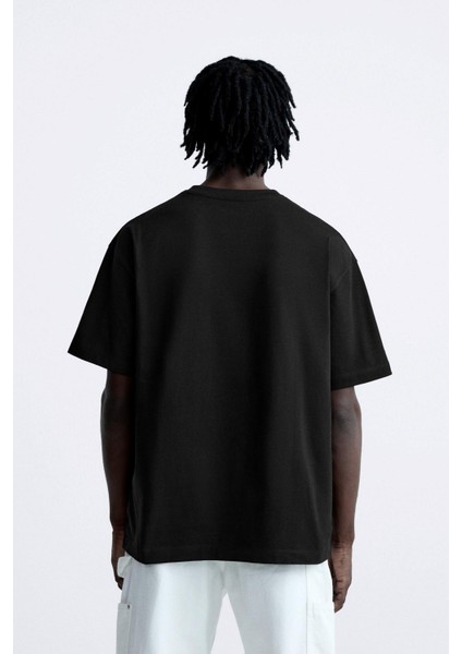 Bisiklet Yaka Syzygy Yazılı Oversize Siyah Erkek T-Shirt