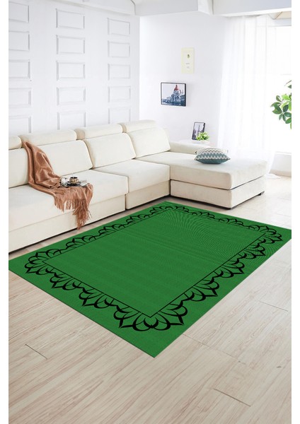 Dijital Baskılı Kaymaz Yıkanabilir Jüt-Hasır Desen Yolluk Mutfak Salon Halısı, N-Jüt-18-Yeşil,