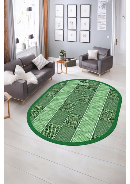 Dijital Kaymaz Yıkanabilir Jüt-Hasır Desen Oval Yolluk Mutfak Salon Halısı, N-O-Jüt-02-Yeşil, fırsatları