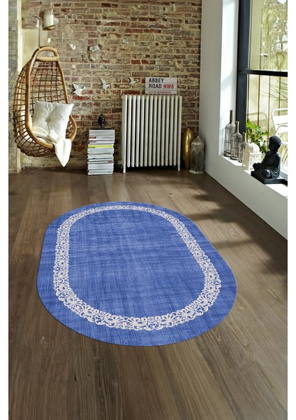 Dijital Kaymaz Yıkanabilir Jüt-Hasır Desen Oval Yolluk Mutfak Salon Halısı, N-O-Jüt-04-Mavi, modelleri