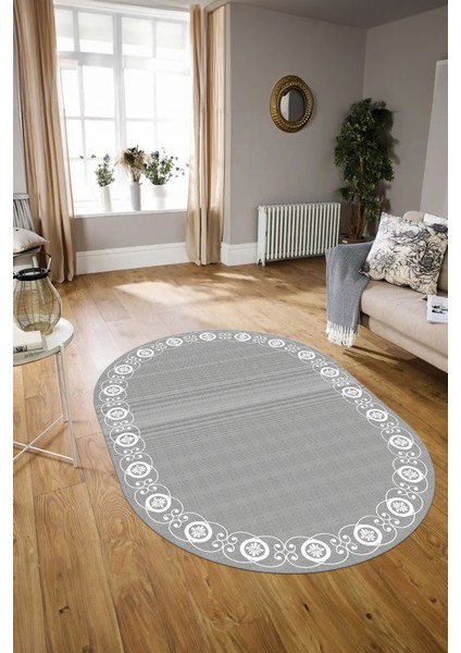 Dijital Kaymaz Yıkanabilir Jüt-Hasır Desen Oval Yolluk Mutfak Salon Halısı, N-O-Jüt-15-Gri, fiyatları