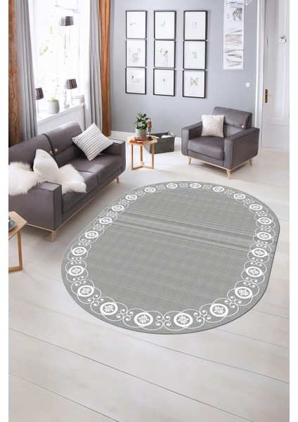 Dijital Kaymaz Yıkanabilir Jüt-Hasır Desen Oval Yolluk Mutfak Salon Halısı, N-O-Jüt-15-Gri, fırsatları
