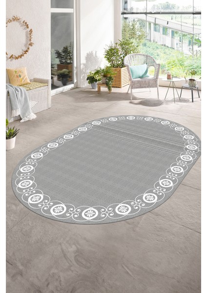 Dijital Kaymaz Yıkanabilir Jüt-Hasır Desen Oval Yolluk Mutfak Salon Halısı, N-O-Jüt-15-Gri, indirimleri