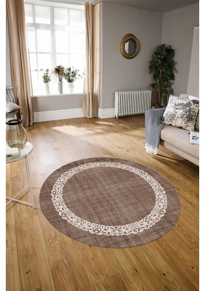 Dijital Kaymaz Yıkanabilir Jüt-Hasır Desen Yuvarlak Yolluk Mutfak Salon Halısı, N-Y-Jüt-04-Kahve, fiyatları