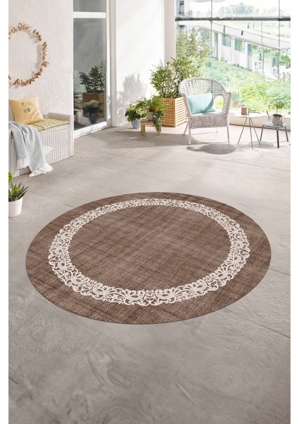 Dijital Kaymaz Yıkanabilir Jüt-Hasır Desen Yuvarlak Yolluk Mutfak Salon Halısı, N-Y-Jüt-04-Kahve, indirimleri