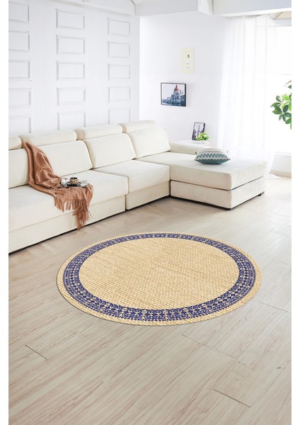 Dijital Kaymaz Yıkanabilir Jüt-Hasır Desen Yuvarlak Yolluk Mutfak Salon Halısı, N-Y-Jüt-09-Renkli,