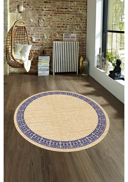 Dijital Kaymaz Yıkanabilir Jüt-Hasır Desen Yuvarlak Yolluk Mutfak Salon Halısı, N-Y-Jüt-09-Renkli, modelleri