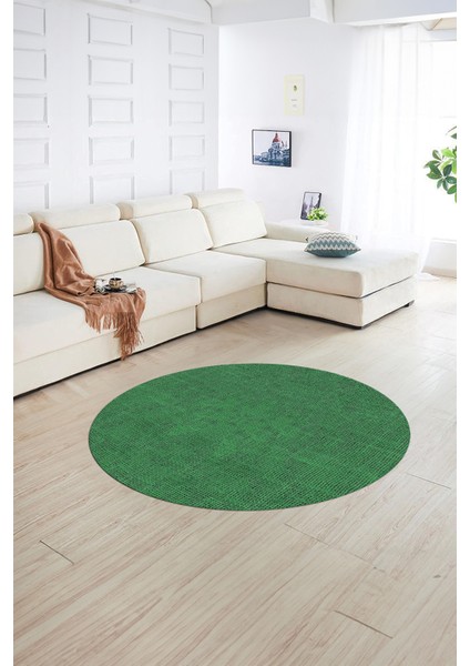 Dijital Kaymaz Yıkanabilir Jüt-Hasır Desen Yuvarlak Yolluk Mutfak Salon Halısı, N-Y-Jüt-07-Yeşil,
