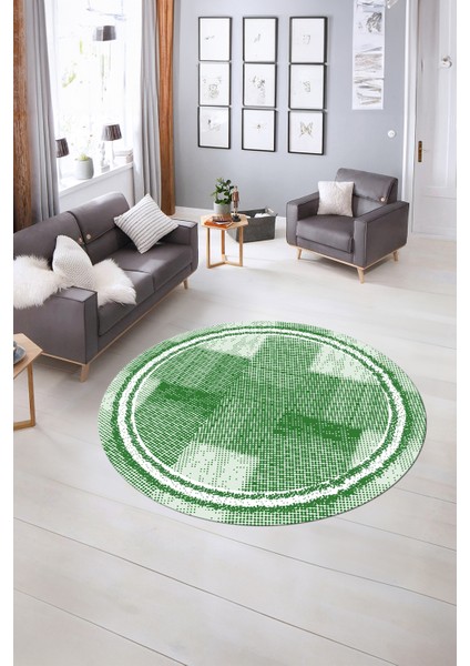 Dijital Kaymaz Yıkanabilir Jüt-Hasır Desen Yuvarlak Yolluk Mutfak Salon Halısı, N-Y-Jüt-11-Yeşil, fırsatları